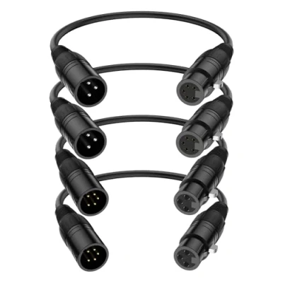 Imagen de J&amp;D Cable XLR, XLR Macho 3 Pines a Hembra 5 y de Audio Pines, Paquete 4 Cables Iluminación DMX 30 cm
