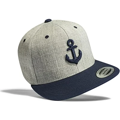 Imagen de Gorra de béisbol: Ancla Flexfit Classic Snapback Basecap con Bordado en 3D Pescado Cap Regalo s Pescador Hombre y Mujer Gorro Tapa Pesca Hip Hop Rap (Gris)
