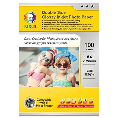 Imagen de MR.R 120 g/m² A4 x 100 hojas de doble cara brillante para inyección tinta secado instantáneo papel fotográfico impermeable blanco