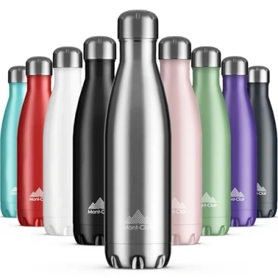 Imagen de Mont Clair Botella agua Acero Inoxidable Termica sin BPA, 12h de Bebida Caliente y 24h Fría, Termo con pared Doble Aislamiento, Isotermica 500ml Plata