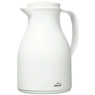 Imagen de Lacor 62575 Jarra Termo Libre de BPA con Doble Pared y Capa Vidrio en el Interior, Blanco Mate, 1&#039;00 L, 1 Liter, Polipropileno