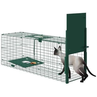 Imagen de Outsunny piège de Capture Vivant d&#039;animaux en Acier Avec 1 entrée pour Les Rats, putois, belettes, loirons et lièvres Dim. 100L x 25l 28H cm Vert foncé