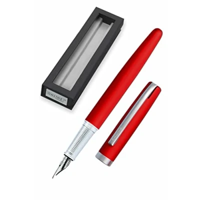 Imagen de Online Eleganza Pluma Estilográfica de Tinta Azul con Caja Regalo Metal Superficie Mate Color Rojo