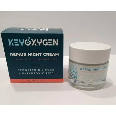 Imagen de KEYOXYGEN Repair Night Cream Crema facial de noche nutritiva regeneradora y antiedad con ácido hialurónico, PeroxiBiokey AOVE ozonizado.