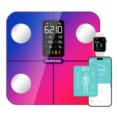 Imagen de Healthkeep Báscula Grasa Corporal,Básculas Inteligentes Digitalescon Función de Frecuencia Cardíaca,Pantalla VA Extra Grande,15 Datos Corporales