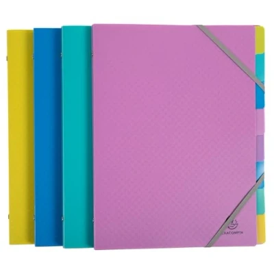 Imagen de Exacompta 56190E Forever Young Caja de 8 clasificadores, 3 solapas con gomas cubierta e interior polipropileno reciclado compartimentos Dim 25 x 32 cm para tamaño A4 surtidos