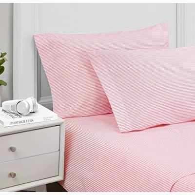 Imagen de Poppy &amp; Fritz Juego de sábanas Queen, Cama percal algodón, crujiente y Fresco, Elegante decoración del hogar (Oxford Stripe Pink, Queen)