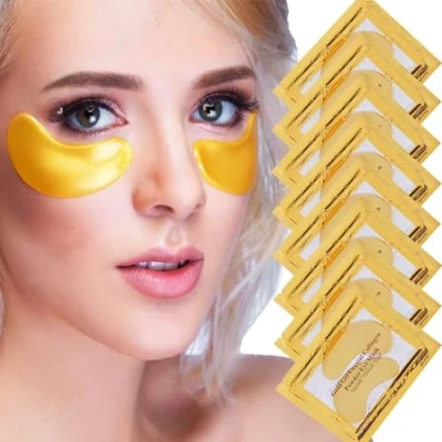 Imagen de Jiasoval 24k Gold Eye maske, 20 pares de parches gel natural bajo los ojos, almohadilla para ojos antienvejecimiento, eliminar bolsillos, círculos oscuros y hinchazón hidratante, calmante