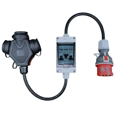 Imagen de RoadEu Adaptador de Corriente Fuerte, Conector CEE 16 A, 380 V A 220 V, 3 Conectores Schuko Caja fusibles con disyuntores C, Cable alimentación Goma 1
