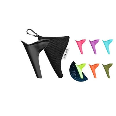 Imagen de PiPiLOTTA® urinario femenino para viajes, ayuda al orinal de pie festivales, camping, viajes con funda protectora, reutilizable mujeres (antracita)