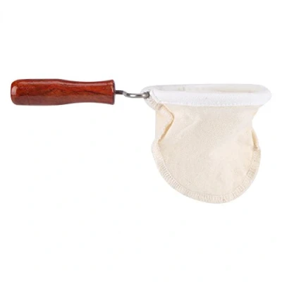 Imagen de Filtro de Café Hecho a Mano Reutilizable Cafe Franela Paño Bolsa Calcetín con Mango Madera Socialme EU(Pequeño)