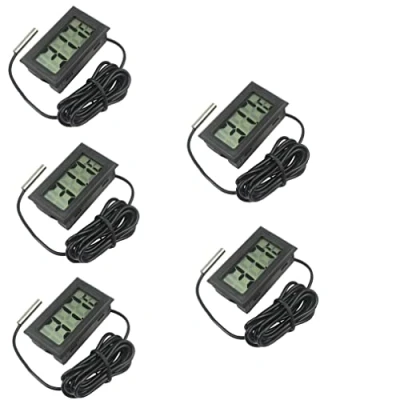 Imagen de Fasizi Termómetro digital LCD con sonda externa para refrigerador, congelador, acuario, 5 unidades, color negro