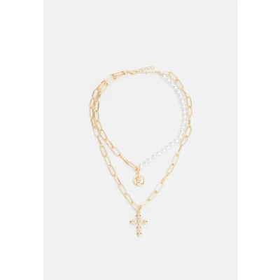 Imagen de Urban Classics Cross Layering Necklace Unisex Collar white/goldcoloured, Hombre, Talla: One Size, White/gold coloured