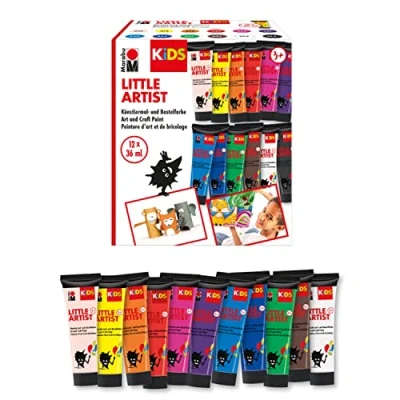 Imagen de Marabu 0305000000102 KiDS Little Artist, pintura artística para colorear y manualidades, 12 x 36 ml, vegana, de secado rápido, niños a partir 3 años