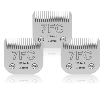 Imagen de Paquete de 3 cuchillas acero inoxidable 7FC para peluquería perros, compatibles con Andis, Oster A5, Heiniger/Moser Max 50/Wahl, tamaño 7FC, hoja 1/8 pulgada, longitud corte 3,2 mm