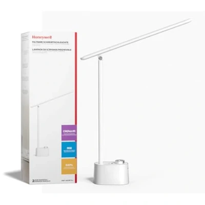 Imagen de Honeywell Lámpara de escritorio LED H01 Pro Sunturalux™ plegable con puerto carga USB A+C, regulable en 3 modos color, para la oficina casa (blanco)