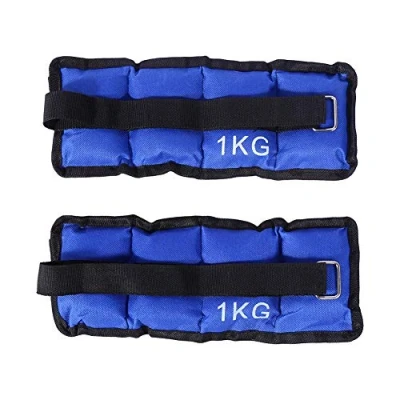Imagen de peso de la tobillera, 1 par pesos ajustables 2 kg/3 kg/5 kg, muñeca duradera para fitness, ejercicio, caminar, correr, gimnasia, aerobic, gimnasio, azul (2 kg)