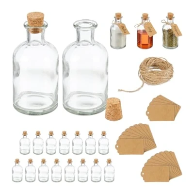 Imagen de Relaxdays Set 16 Botellitas Cristal, Mini Botellas con Corcho, 125 ml, para Rellenar, Decorativas, Transparente/Natural, Cartón