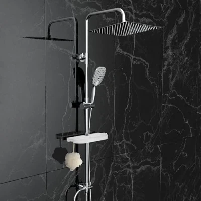 Imagen de Görbach Columna de Ducha sin Grifo Set Acero Inoxidable Altura Adjustable Conjunto Juego Baño con Mano,Estante y Cabezal Rociador 30 * 30CM