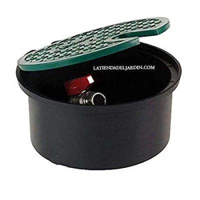 Imagen de Suinga ARQUETA DE RIEGO Circular con Grifo 3/4&quot;. Tapa 20 cm. Altura 11,5 cm Base 18,5 Incluye válvula Manual Cuerpo Color Negro y Verde.