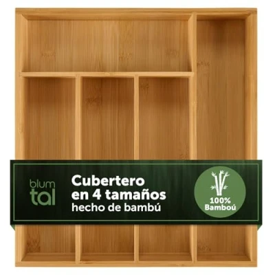 Imagen de Blumtal organizador cubiertos de 100% bambú cuberteros para cajon cocina cajones 5 compartimentos