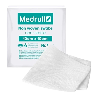 Imagen de compresas NO tejidas, ESTÉRILES 100 piezas 4 capas 10cm x absorbentes, vendajes, para heridas