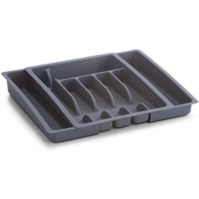 Imagen de Zeller 24887 Bandeja para Cubiertos, Extensible, Plástico, Gris, 48x38x6.5 cm