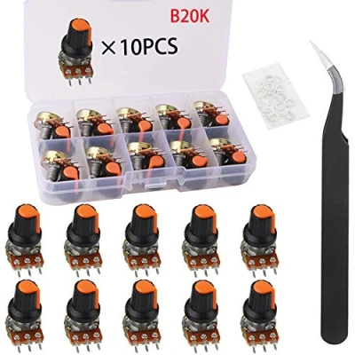 Imagen de RUNCCI YUN potenciómetro 20k kit de rotativo cónico, eje WH148 3Pin 15mm con tuerca y anillo hierro pinzas antiestáticas
