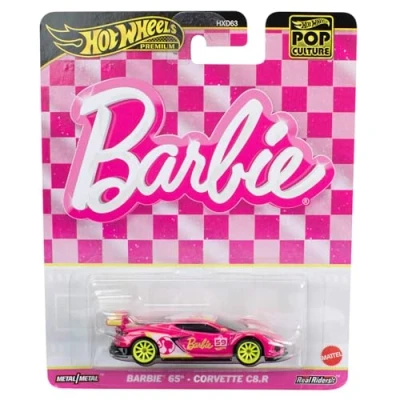 Imagen de Hot Wheels Barbie 65th Aniversario Die Cast Modelo de coche Corvette C8 R Escala 1:64 Longitud 7 cm Pop Culture HVJ51