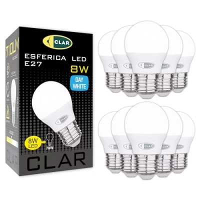 Imagen de CLAR Bombillas LED E27, LED, Bombilla E27 4000K, Bajo consumo, Pequeña, 40W, G45, 8W (Pack 10)
