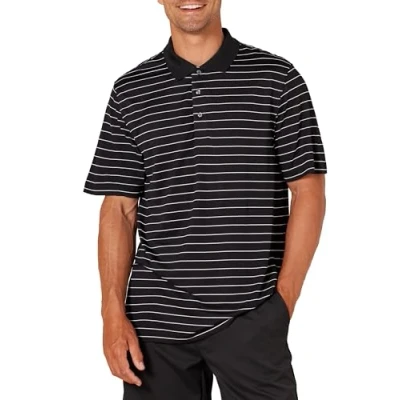 Imagen de Amazon Essentials Polo de Golf Secado Rápido Ajuste Normal Hombre, Negro Blanco Raya Diplomática, M