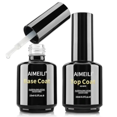 Imagen de AIMEILI Base y Top Coat Semipermanente Esmalte Alta Brillo UV LED Kit de Uñas Gel Regalo Para Manicura Soak off Pedicura 2 x 15ml