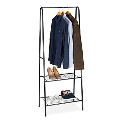 Imagen de Relaxdays Clothes Rail Perchero Burro Sandra con 2 Estantes y Barra para Ropa, Metálico, Acero, 160 x 61,5 38 cm, Negro