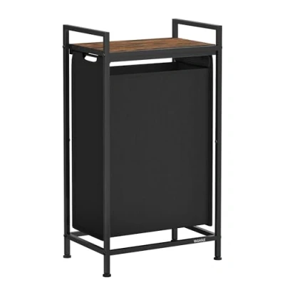 Imagen de VASAGLE Cesto para Ropa Sucia, Cesta Colada, Bolsa Colada de Tela Oxford Extraíble y Desmontable, Estante, Marco Metálico, 47 L, 42 x 28 75 cm, Marrón Rústico Negro BLH001B01