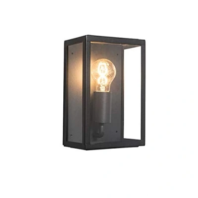 Imagen de Qazqa rústico Aplique industrial negro con vidrio IP44 ROTTERDAM 2 / Rectangular Adecuado para LED Max. 1 x 60 Watt