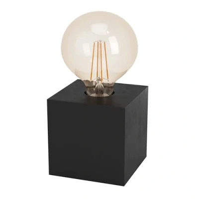 Imagen de EGLO lámpara de mesa Prestwick 2, luminaria deco, iluminador para mesita noche, FSC100HB, cubo madera en negro mate, luz sala y dormitorio, casquillo E27