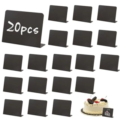 Imagen de Mini Pizarras, 20 Pcs Pizarras Pequeñas Letrero, Borrables Tablero de Tiza para Etiquetas Alimentos Signos Mensajes Carteles Precios Números Mesa Bodas Fiestas, 100x75mm