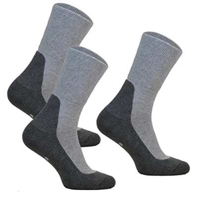 Imagen de 3 pares de calcetines para diabéticos extra anchos Médico Deo Cotton hombres y mujeres piernas hinchadas, sin compresión, antiampollas, antibacteriano, pares: GRIS, 12 13