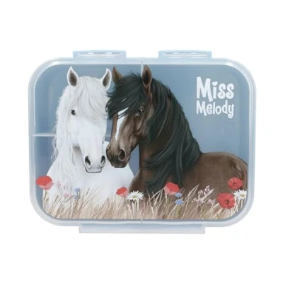Imagen de Depesche 13398 Miss Melody Dusty Rose Azul Claro, con Motivo de Caballo y Amapolas, Fiambrera 3 Compartimentos Tapa Transparente, Multicolor, One Size