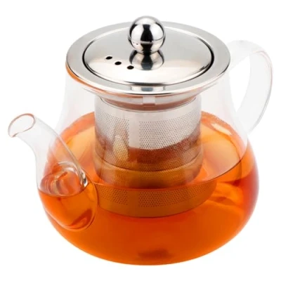 Imagen de Honneeo tetera de vidrio 800 ml sin goteo borosilicato con infusor, hervidor té seguro para estufa colador acero inoxidable 304, pequeña hojas sueltas, hierbas, frutas,