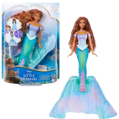 Imagen de Mattel Disney La Sirenita Ariel humana a sirena Muñeca se transforma al pulsar un botón, juguete +3 años (HLX13)