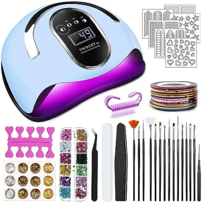 Imagen de TWBEST 168W Lámpara Secador de Uñas Profesional LED UV con Sensor Automático,Pantalla LCD,Base Desmontable,4 Temporizadores Manicura/Pedicura Salón