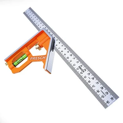 Imagen de Presch Escuadra Combinada de Carpintero 300mm Universal Metal Precisa con Tope Regla y Herramienta para Trazar Medición Profesional Alta Calidad