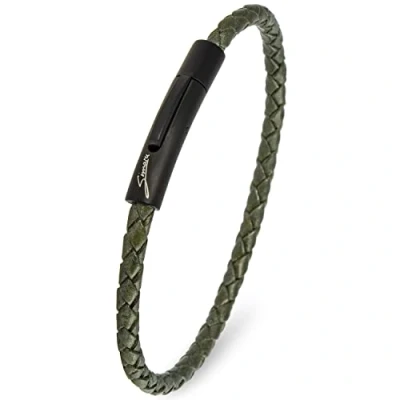 Imagen de Simaru pulsera de cuero, 4mm trenzado para mujeres y hombres, cierre gancho acero inoxidable, primera calidad Made in Germany