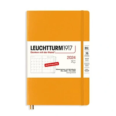 Imagen de LEUCHTTURM1917 367580 Planificador mensual y cuaderno de notas (B6+) 2024, 16 meses, tapa blanda, Rising Sun, alemán