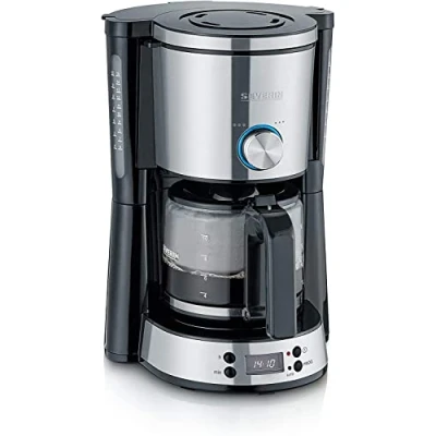 Imagen de SEVERIN Cafetera de goteo para 10 tazas, filtro / americana con jarra cristal, pantalla LED temporizador, Acero inoxidable cepillado Negro, KA 4826