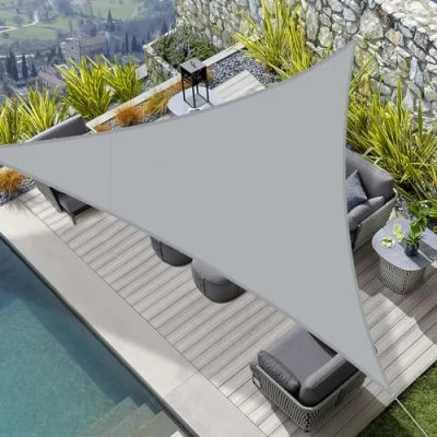 Imagen de HENG FENG Toldo Vela de Sombra Impermeable Triangular 3x3x3m Poliéster Protección Rayos UV Resistente para Terraza Patio Exterior Jardín Color Gris