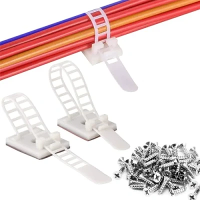 Imagen de Unidades de Bridas para Cables, 50 Nylon Autoadhesivas, Ajustables, Organizador Cables USB Linea Television Cable Red Oficina, Blanco, (2 tamaños)