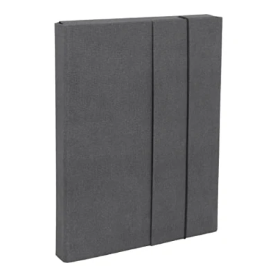 Imagen de Bigso Box of Sweden Carpeta organizadora A4 con goma elástica Organizador de documentos tablero fibras y papel aspecto lino portafolios gran capacidad negro
