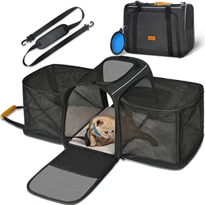 Imagen de Transportador para Gatos, Morpilot Bolso expandible de 2 Lados Gatitos y Cachorros hasta 7 kg, Plegable Viaje Gatos Aprobado por la aerolínea con Almohadilla Lavable 45x36x30cm